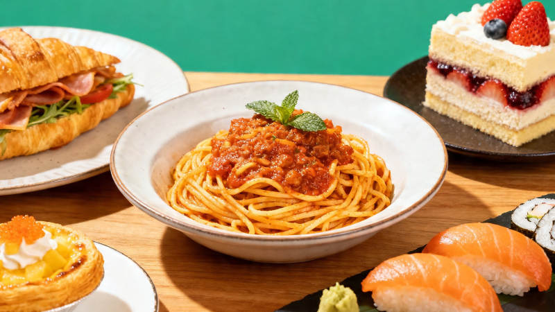 美食盛宴 意面寿司甜点齐聚图片