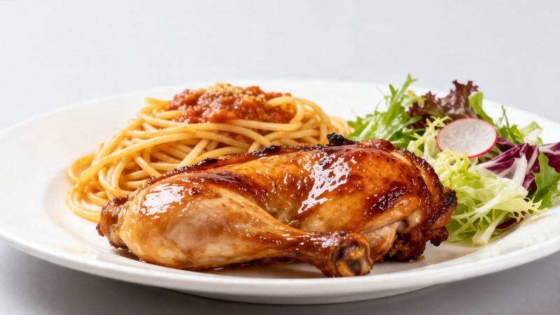 烤鸡腿配意面沙拉图片