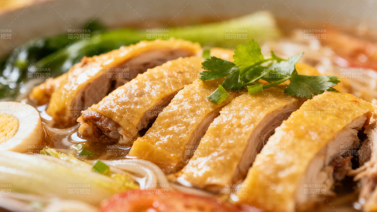 香嫩鸭肉汤面  garnished wi图片