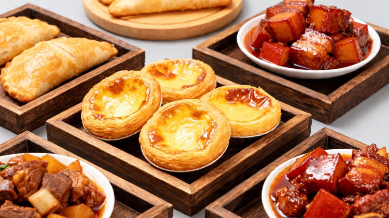 中式点心与红烧肉拼盘图片