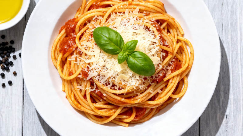 意面配罗勒与帕玛森奶酪图片