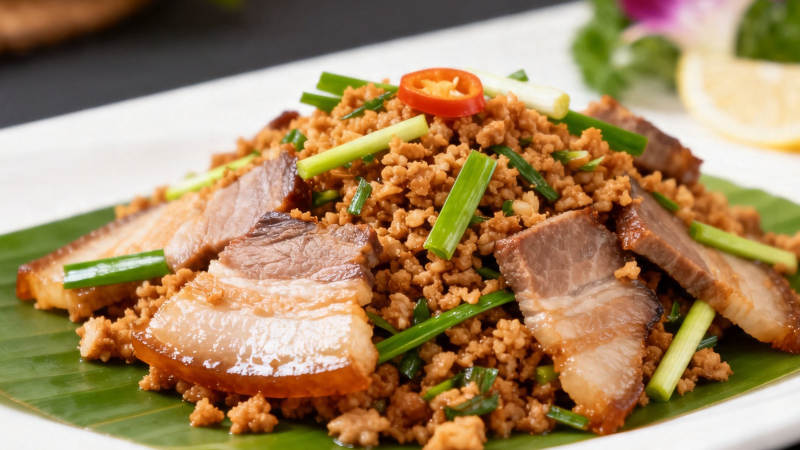 香炒肉末配腊肉 青葱点缀更诱人图片