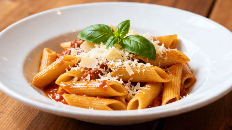 意式番茄通心粉配罗勒图片