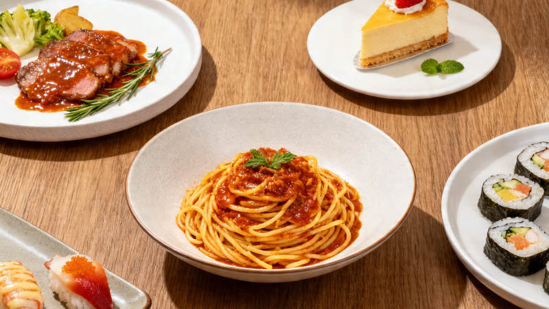 美食盛宴 意面寿司甜点齐聚图片