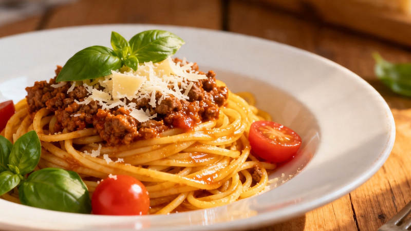 意式肉酱面配罗勒番茄图片