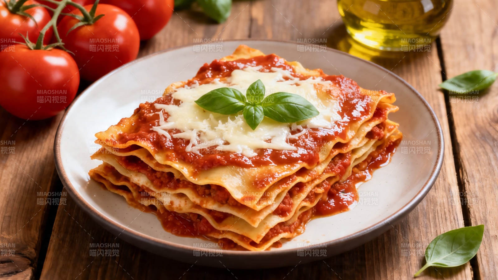 意式千层面配罗勒番茄图片