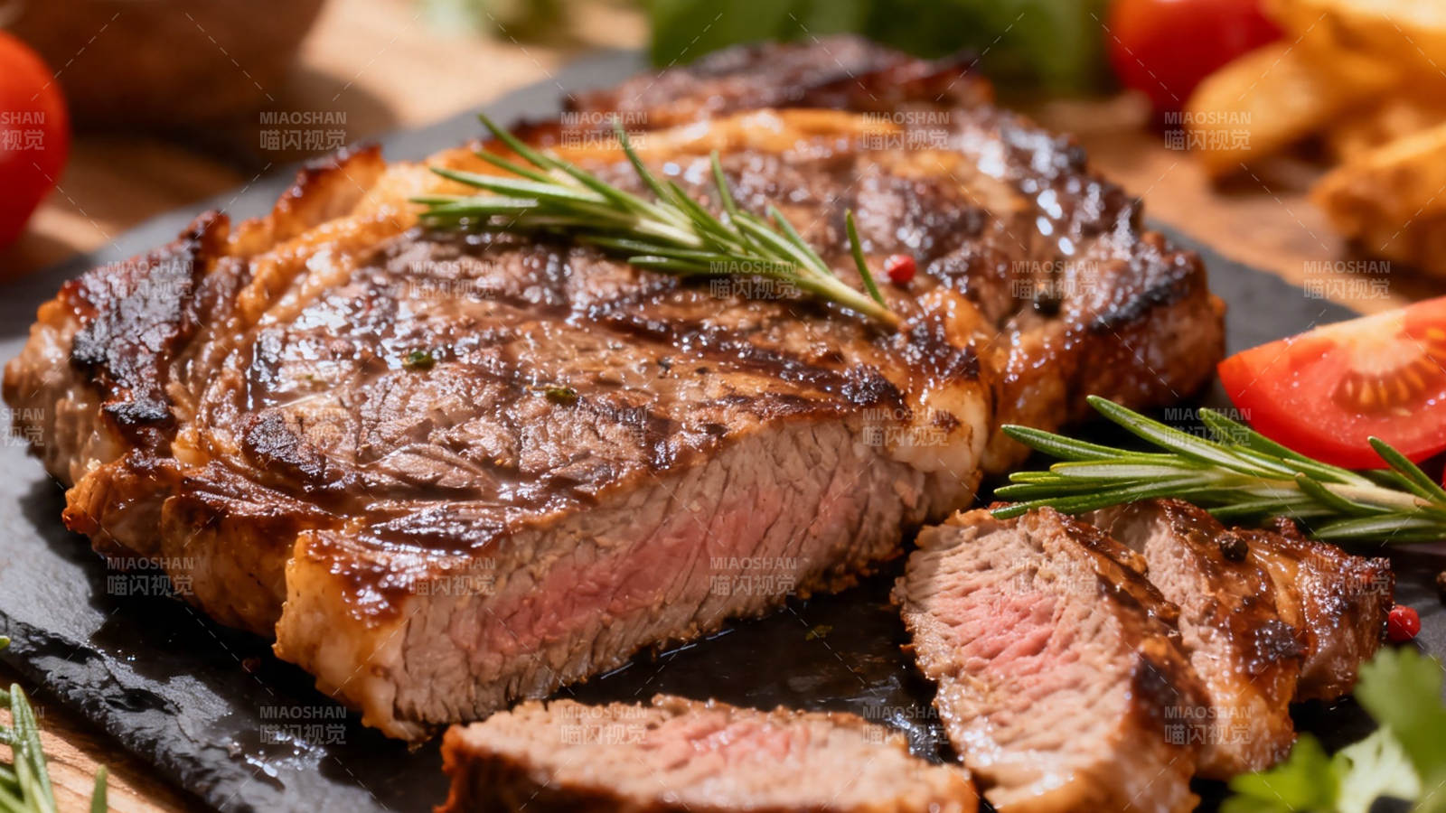 香煎牛排配迷迭香图片