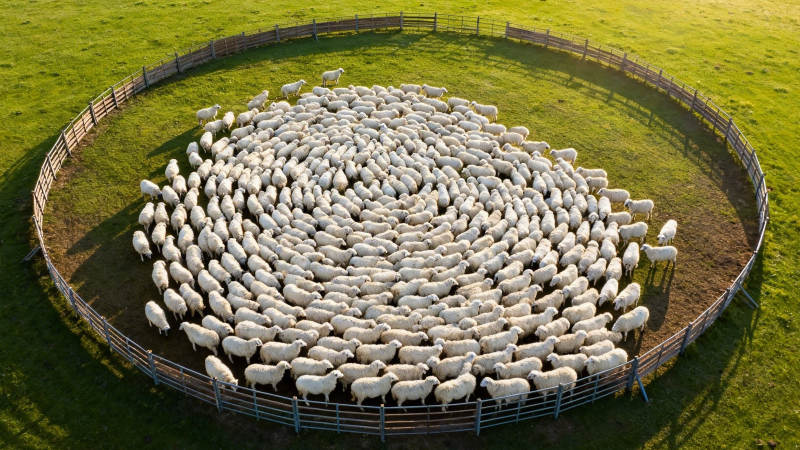 羊群围圈 绿野如环图片