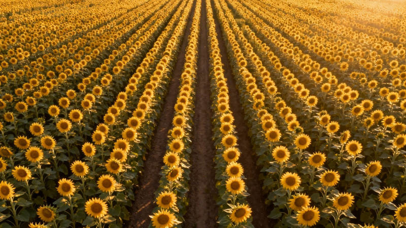 金黄向日葵田 整齐如诗行图片