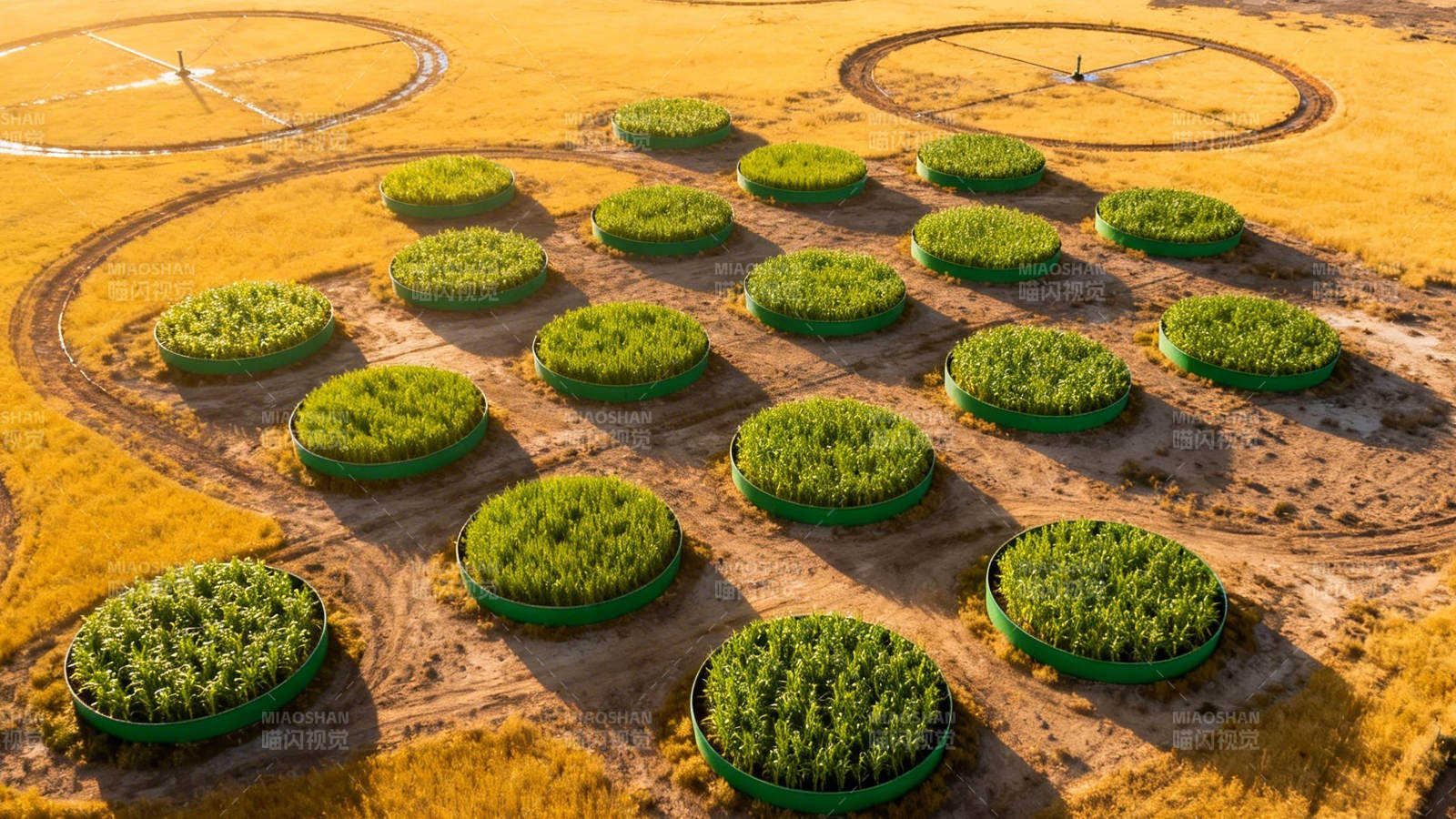 麦田中的绿色圆环艺术图片