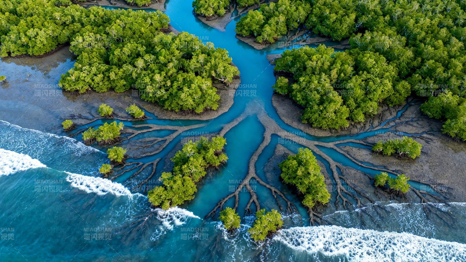 红树林海岸航拍图图片