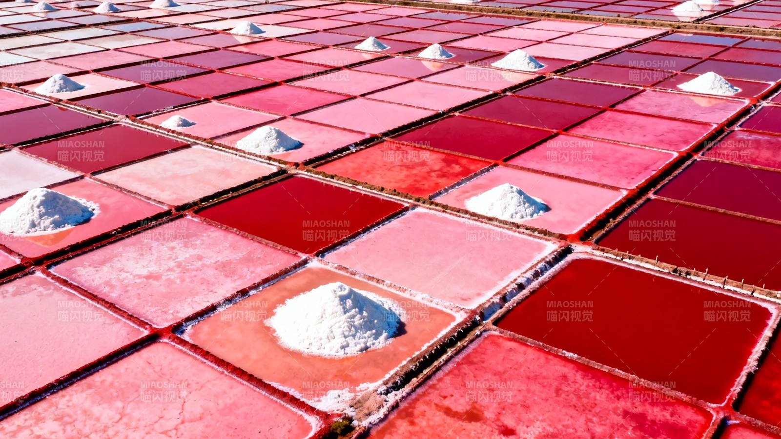 红盐田如画卷 堆雪映霞光图片