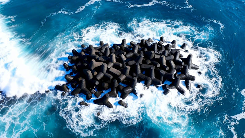 海浪冲击防波堤图片