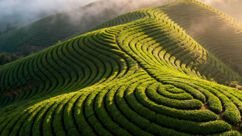 茶香梯田 晨雾绕山峦图片
