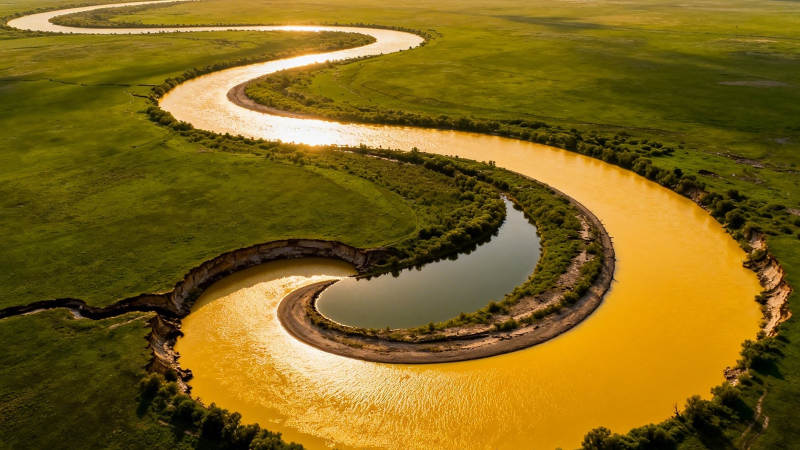 黄河九曲 绿野金流图片