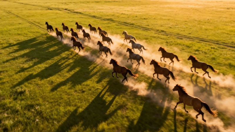 草原骏马奔腾 尘土飞扬图片
