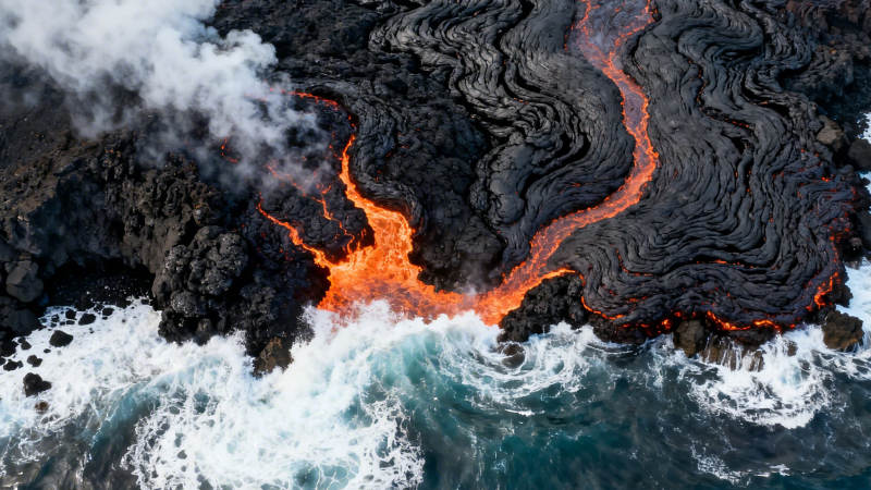 熔岩入海 火与水的碰撞图片