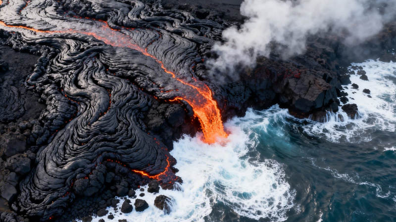 熔岩入海 火水相激奇观图片