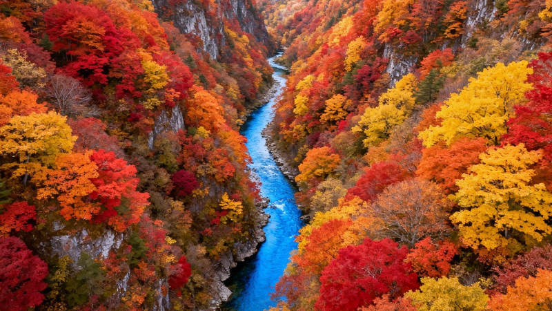 秋谷彩林 碧流穿峡图片