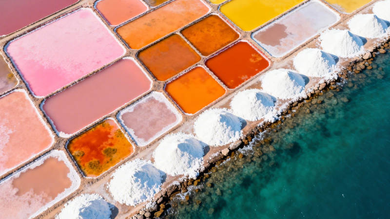 彩色盐田航拍美景图片