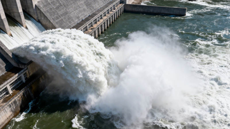 大坝泄洪 水势汹涌澎湃图片