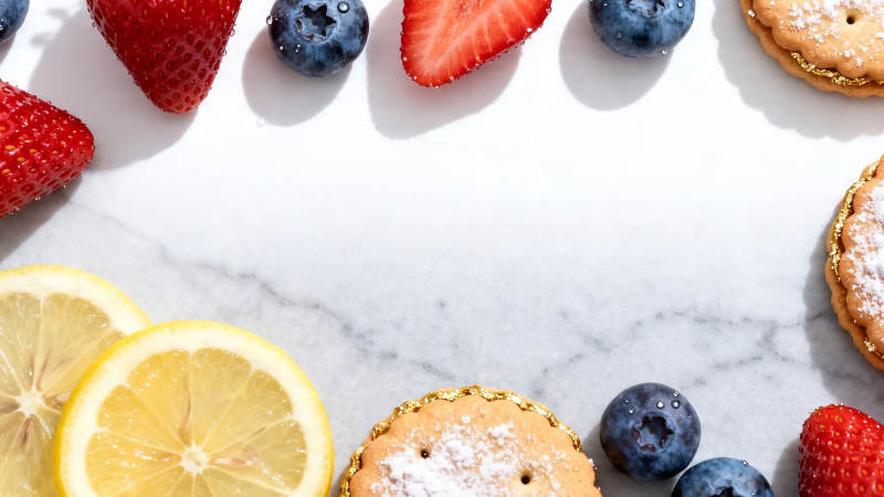 草莓蓝莓柠檬饼干拼盘图片