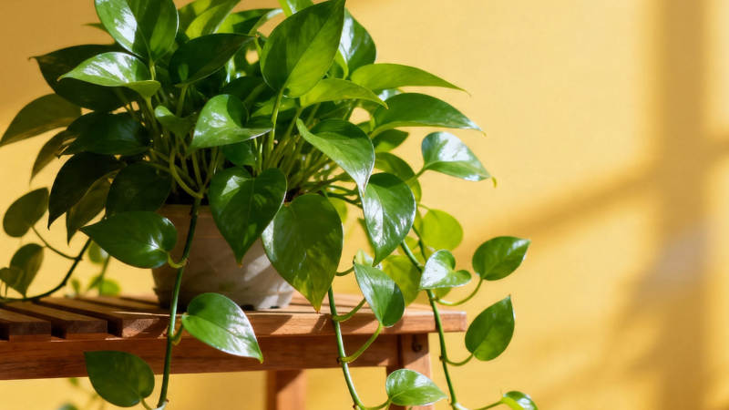 绿萝垂蔓 阳光暖黄墙图片