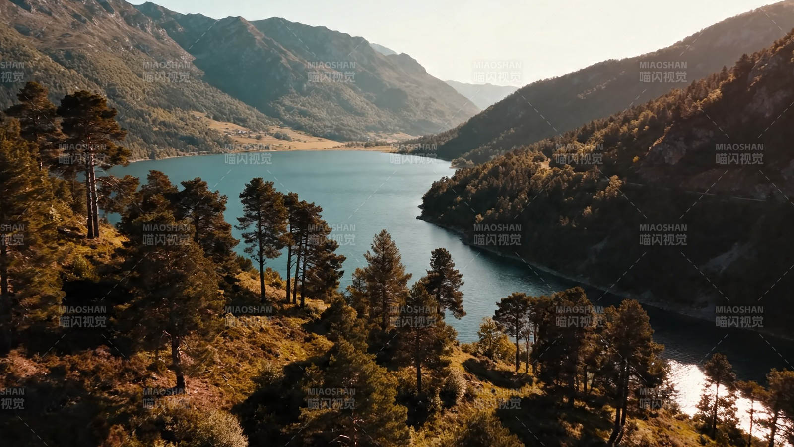 山环水绕 松林映湖光图片