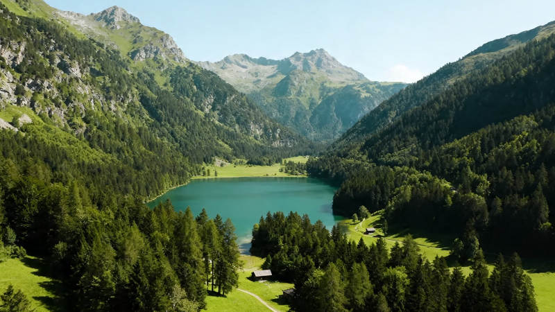 青山环抱碧湖 绿意盎然图片