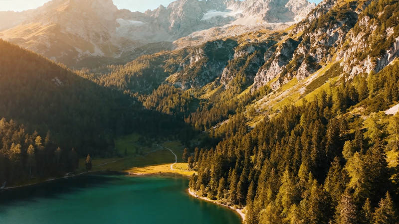 山湖映日 林深景幽图片