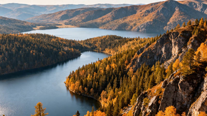 秋湖环山 金林映水图片