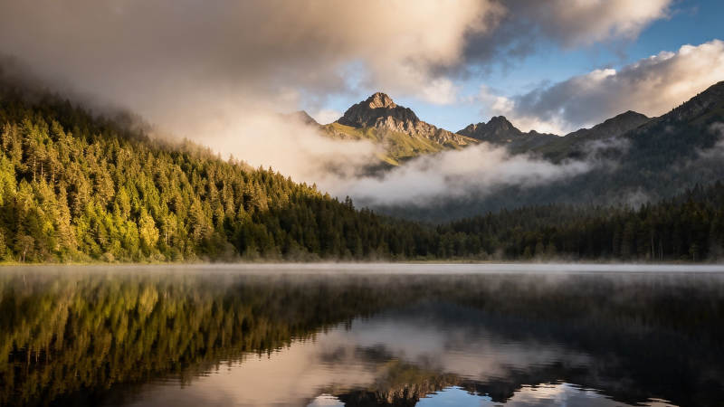 湖光山色 云雾缭绕仙境图片