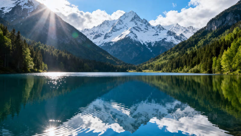 雪山映湖 静美如画图片