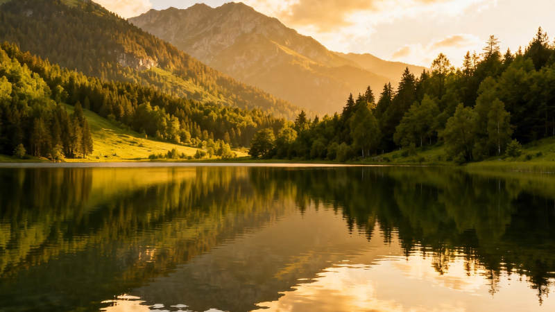 湖光山色映夕阳图片