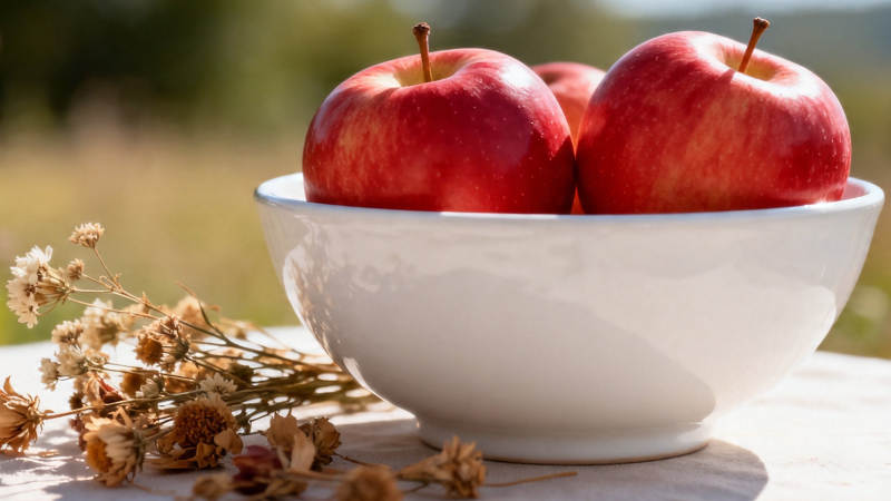 红苹果白碗 干花伴阳光图片
