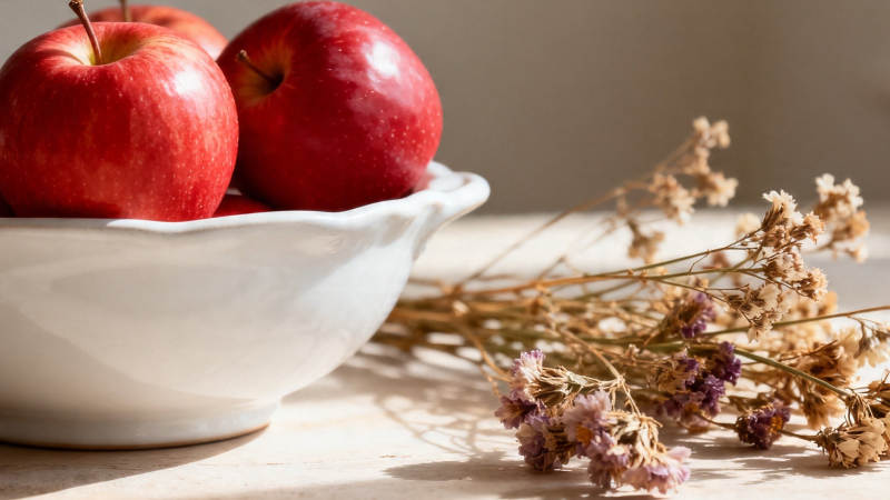 红苹果与干花静物图图片