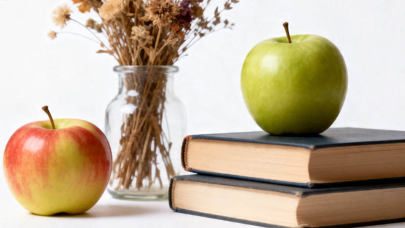 苹果书本干花静物图图片