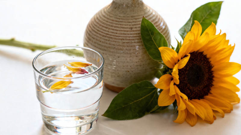 向日葵与水杯静物图图片