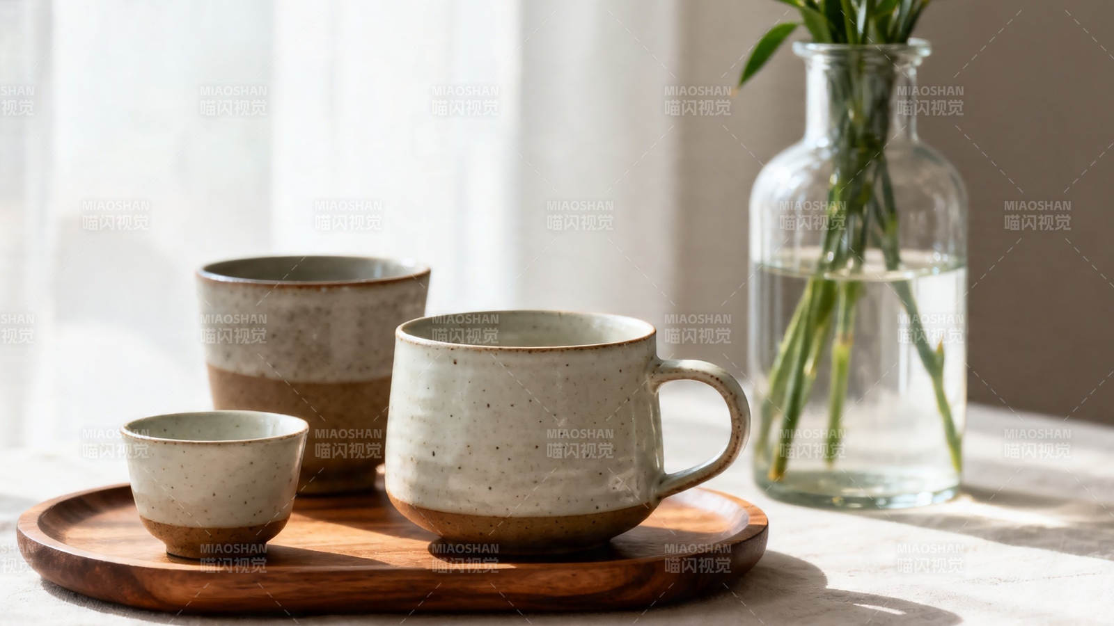 陶杯木盘 静享晨光图片