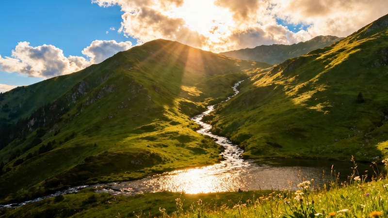 山河映日 溪谷流金图片