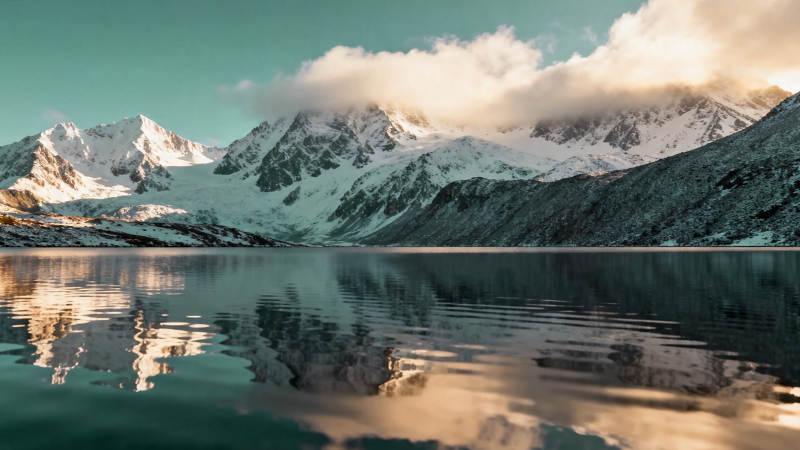 雪山映湖 云影共舞图片