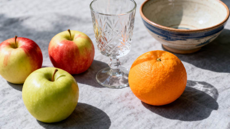 苹果橙子配玻璃杯静物图图片