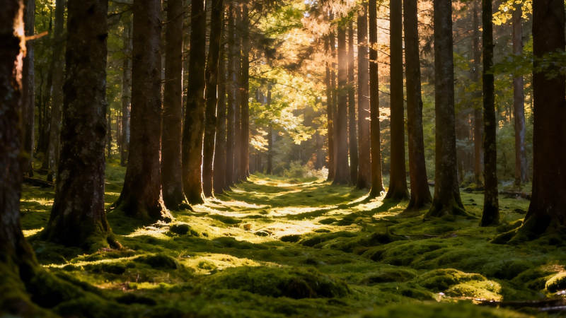 林间光径 苔藓幽静图片