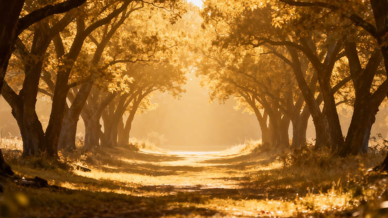 金秋林荫道 暖阳洒满径图片