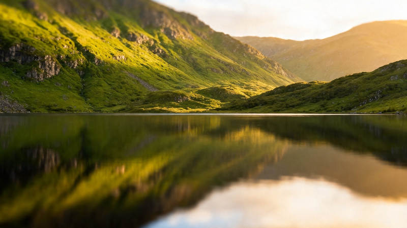 青山映湖 夕照如金图片