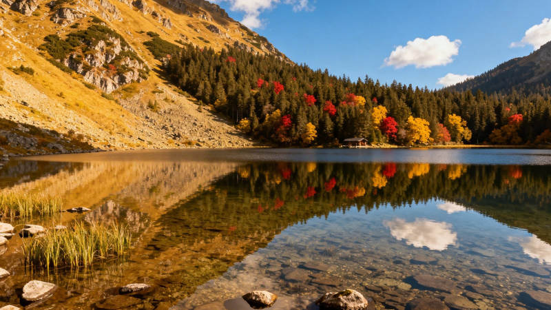 秋湖映山色 静美如画卷图片