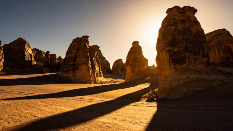 沙漠奇岩 夕阳剪影图片