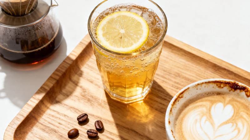 柠檬冰咖配拉花 惬意午后时光图片