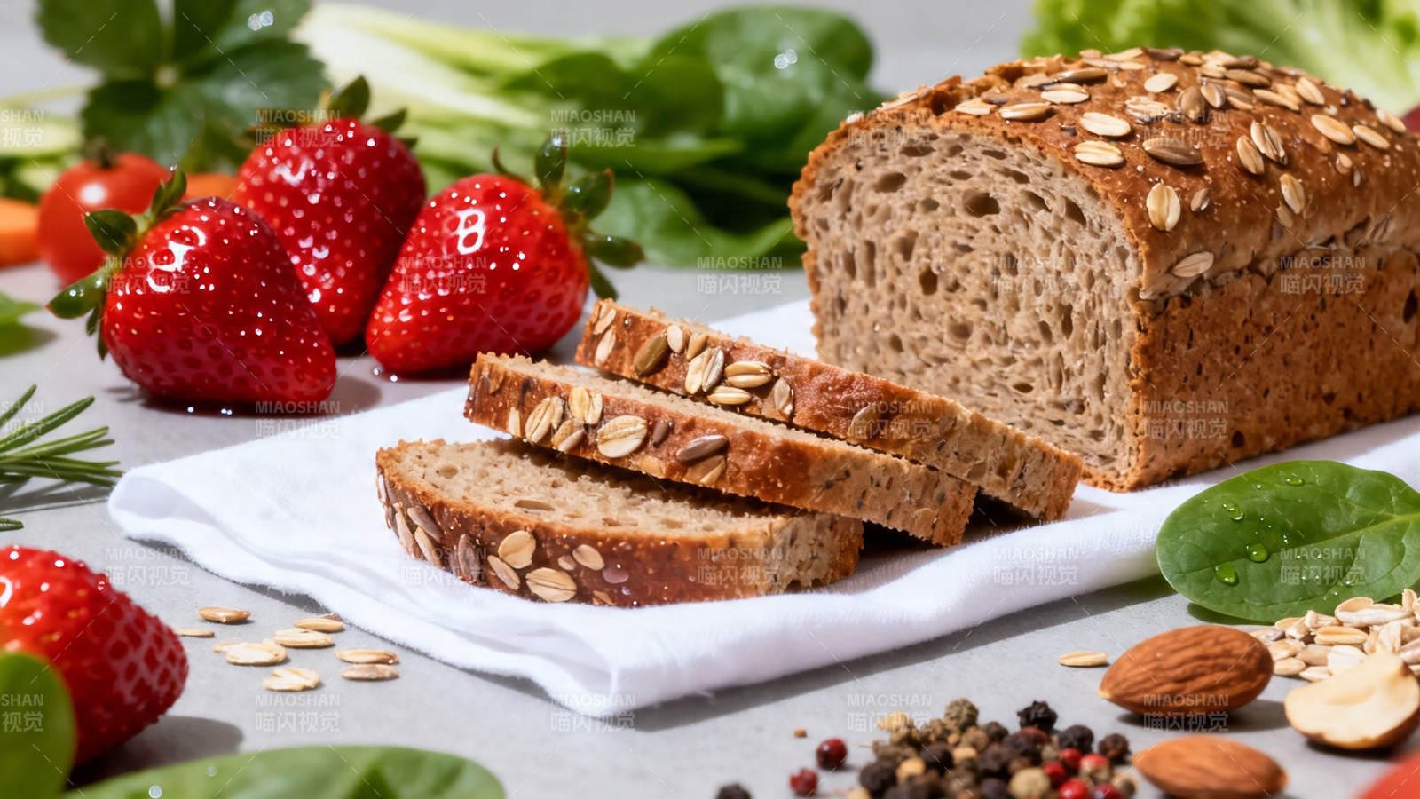 全麦面包配草莓坚果沙拉图片