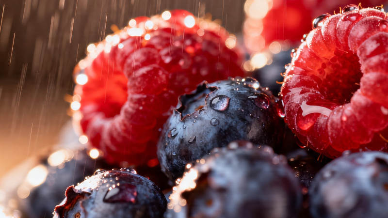雨滴轻吻莓果 鲜红欲滴图片